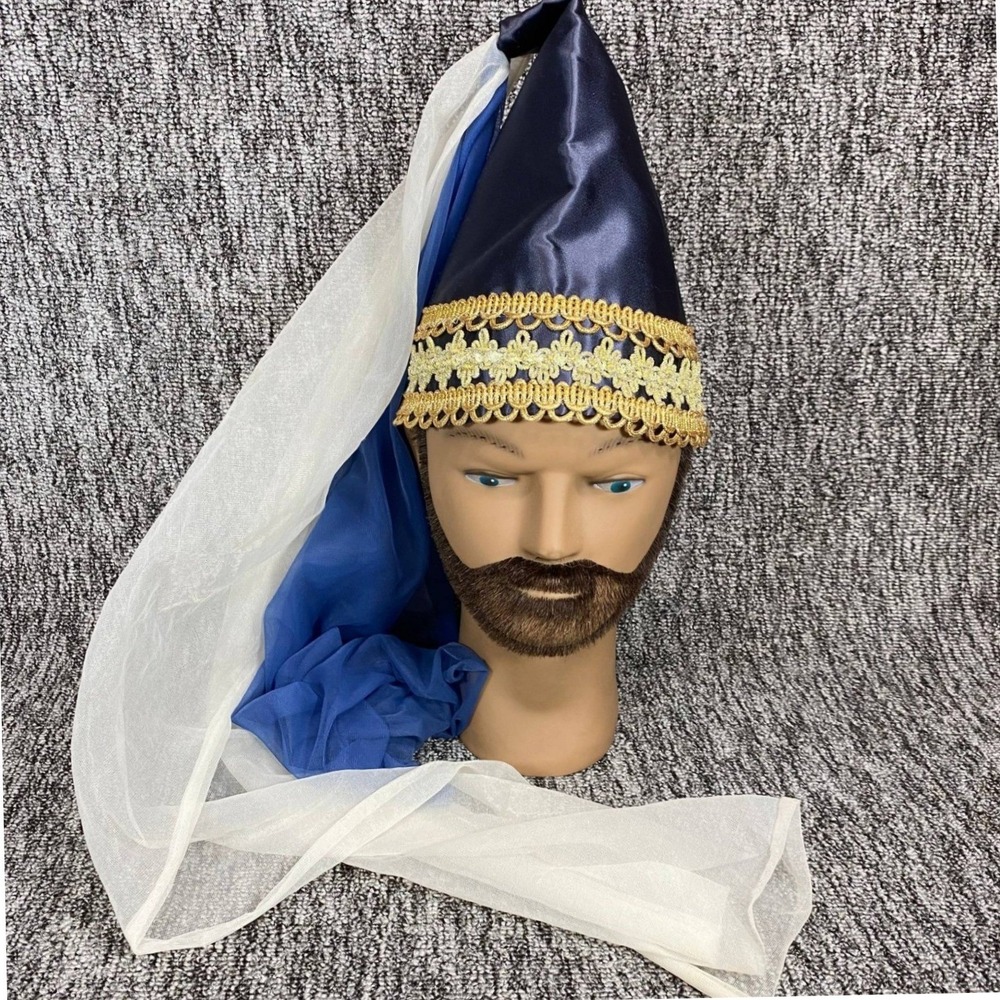 VTG Medieval Princess Hennin Cone Hat Gold Trim Blue Veil Renaissance Costume